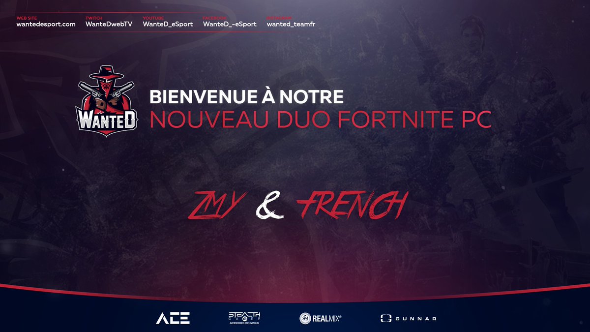 WanteD_TeamFR's tweet photo. [#Annonce] #PC

Nous sommes heureux de vous présenter notre duo #Fortnite composé de :

✔ @PepeZmy 
✔ @iWyzix 

Et le plaisir d'annoncer leur manager :

✅ @NyaPou 

Elle gérera aussi notre squad qui vous sera annoncée très  prochainement.

#WeWanteDYou🤠 https://t.co/ZU7tXDMODH