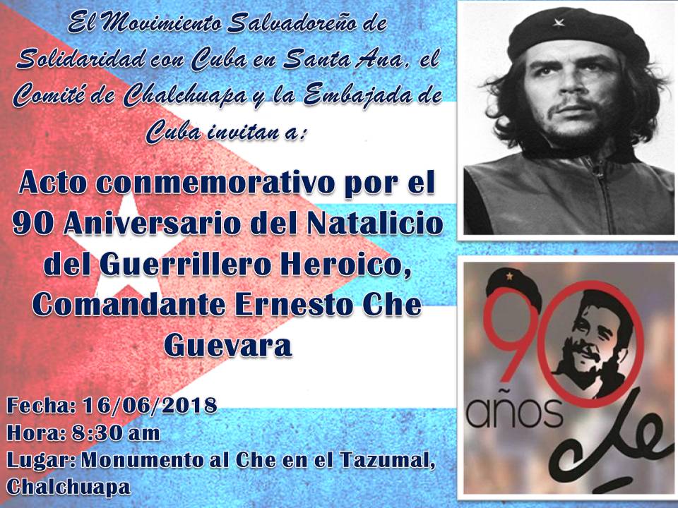 embacubasalva's tweet photo. Los invitamos a participar en tan importante acto conmemorativo #NuestroChe #che9 #HacemosCuba @mssc010159 @damianalegria @CubaMINREX @untalcharly https://t.co/PEtvsTgVhS