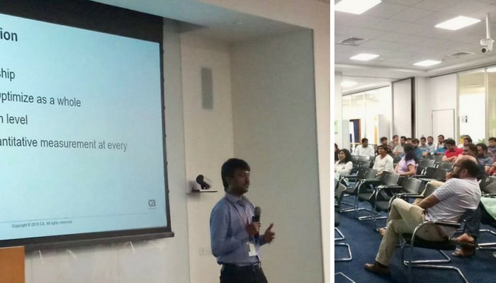 CA_APJ's tweet photo. Ramesh Manickavel, Director Agile Program Management @CA_APJ speaking at @Novartis Developer IT Day about business agility and key elements of agile transformation #agile #ModernSoftwareFactory #innovation https://t.co/LJiGAMl5WQ