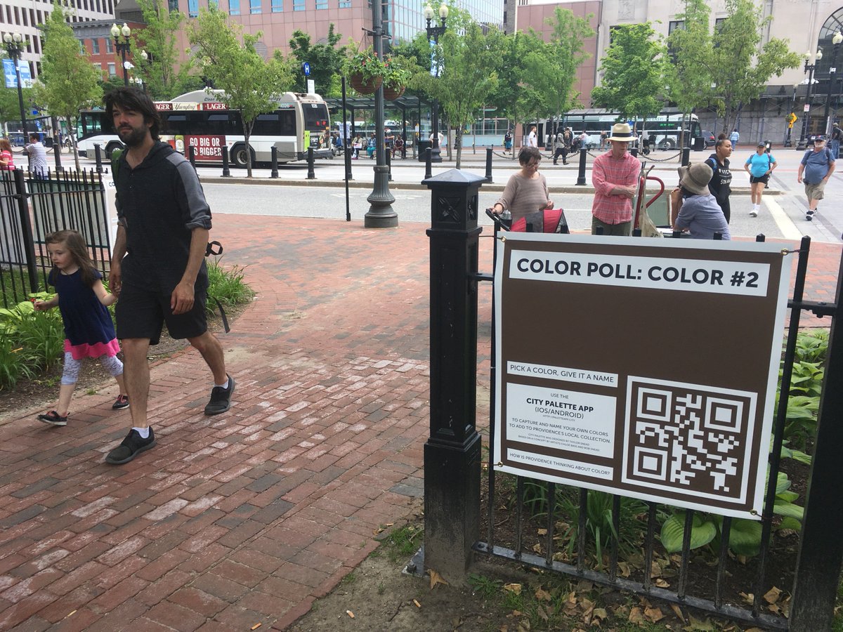 b_lts_'s tweet photo. Last weekend @chloerbass &amp; I collided Color Poll &amp; #CityPalette for @PVDFest! Thanks, @KennedyPlazaPVD for presenting us!

Download the City Palette app (ISO/Android) to upload colors in your local environment and browse other “nearby” colors. Explore Color Poll at @ColorPoll2017 https://t.co/FTt0EJ0ZS1
