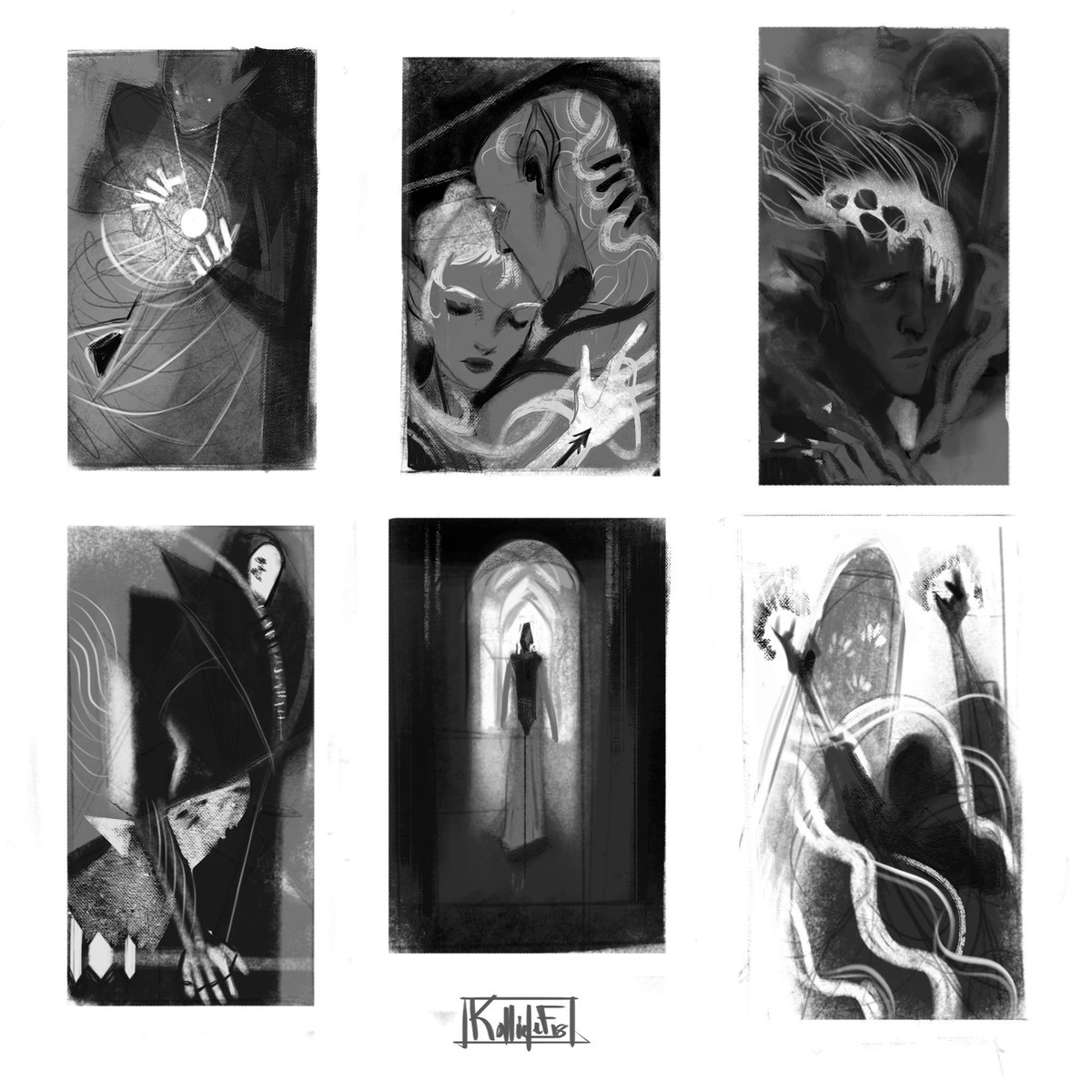 been working on a bunch of value comps, here's a set I dedicated to #DragonAge #illustration #sketch #solavellan 