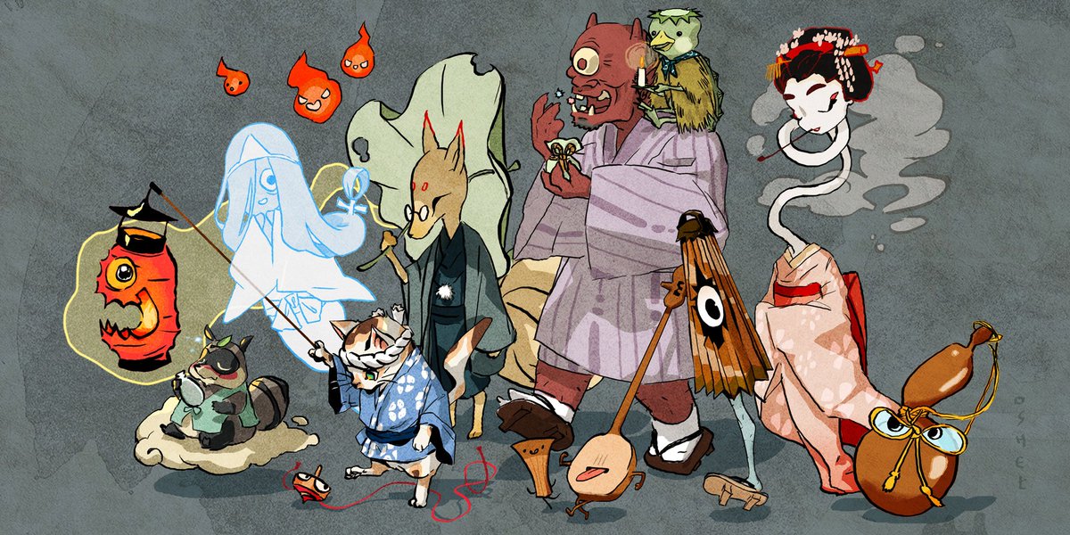 oshetart's tweet image. Hyakki Yagyō - The Night Parade of One Hundred Demons
.
.
.
#yokai #japanesespirits #folklore #hyakkiyagyo #artistsontwitter #karakasa #rokurokubi #tsukumogami #kappa #yurei #oni #tanuki #yokaiparade
