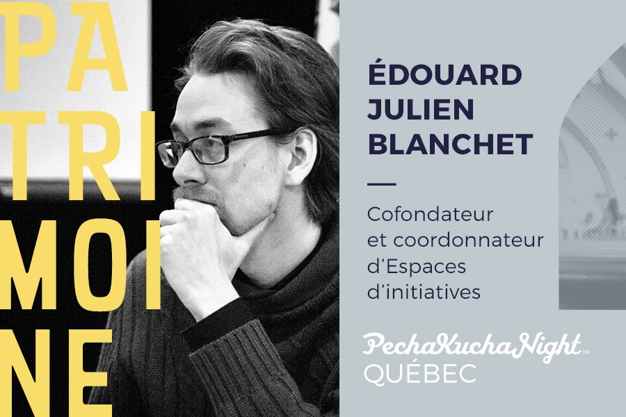 PechaKuchaQC's tweet photo. 💥1er conférencier #PKQc11
Après des études en anthropologie, Edouard-Julien Blanchet réalise une maitrise en gestion en contexte des innovations sociales. Il a cofondé et coordonne "L'église Saint-Charles de #Limoilou : espaces d'initiatives".
➡️https://t.co/kGLpVRst1B 
#PKQc https://t.co/v8FM7BJ3aS