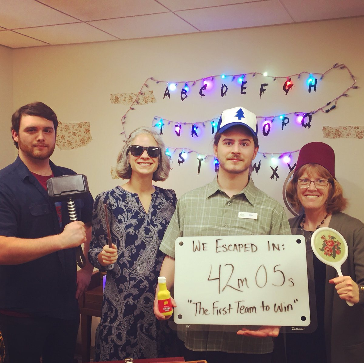Walpublib's tweet photo. Our staff is testing out our #EscapeRoom before it opens for #TeenSummerReading! Teens can register for a time on our website! (https://t.co/TWvboPz5Sx) #StudyRoom4
.

#HarryPotter #GravityFalls #RickAndMorty #StrangerThings #Marvel #Thor #DoctorWho #FezzesAreCool #DirkGently https://t.co/5APOdxz54x