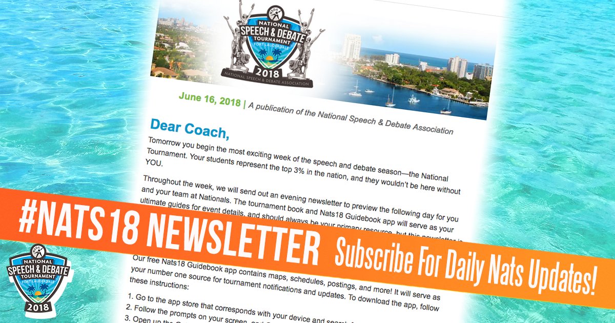speechanddebate's tweet photo. Don't miss a thing at #Nats18! Sign up to receive our #Nats18 newsletter now. Visit https://t.co/RElLh02GFq and click "sign up for newsletters." https://t.co/piPDH2NSgj