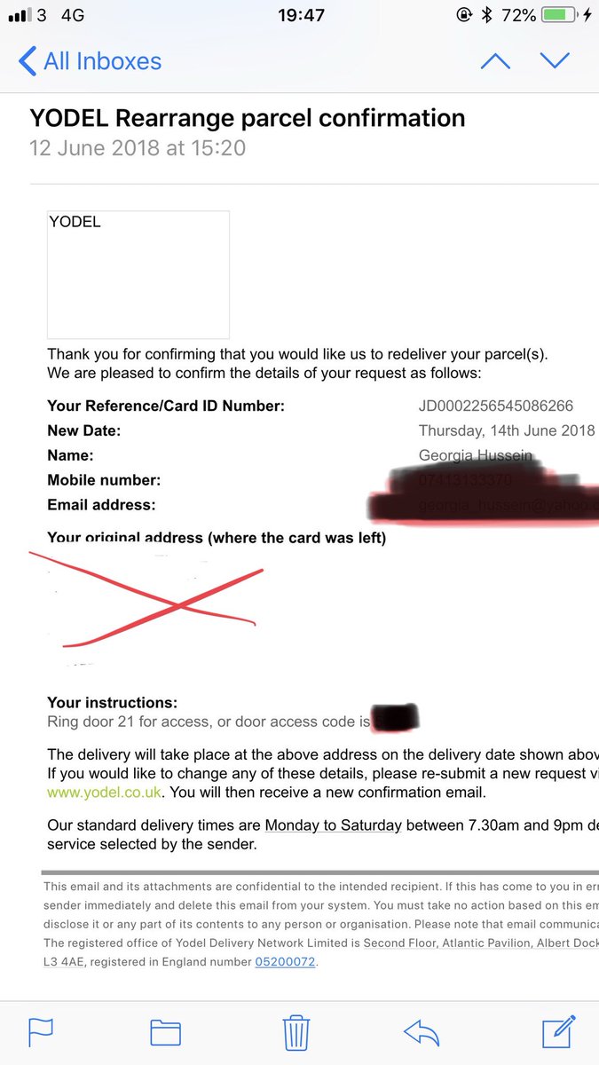 GeorgiaHussein's tweet photo. @YodelOnline I even gave you instructions and my door code 😭 https://t.co/veOLePCCqs