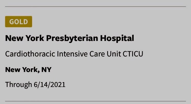 It is with great pleasure to announce that the @CTICU_NYP has received the Beacon Gold Award from The American Association of Critical Care Nurses (AACN)! Congratulations to all of the staff and thank you for the hard work and dedication #BeaconAward #NYP #CriticalCare