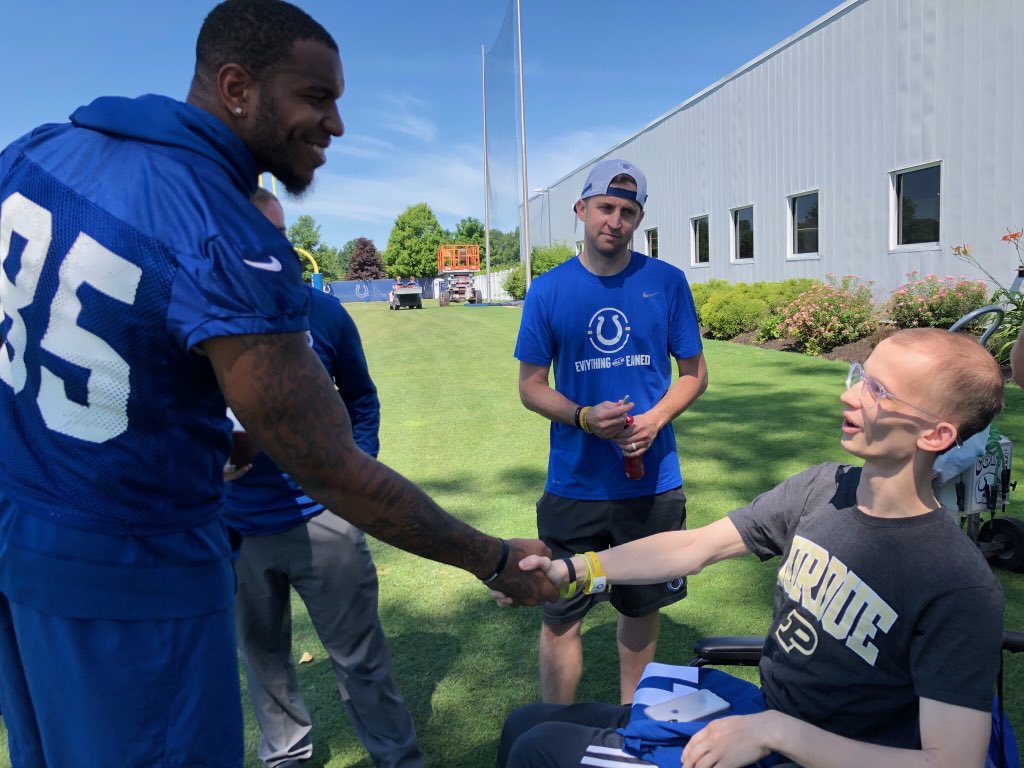 theTylerTrent's tweet photo. HUGE thank you to the @Colts organization for allowing me to come to minicamp today! 

Fun fact: Luck is a Birkenstock and socks kind of guy. https://t.co/ghOZgJ5BIl