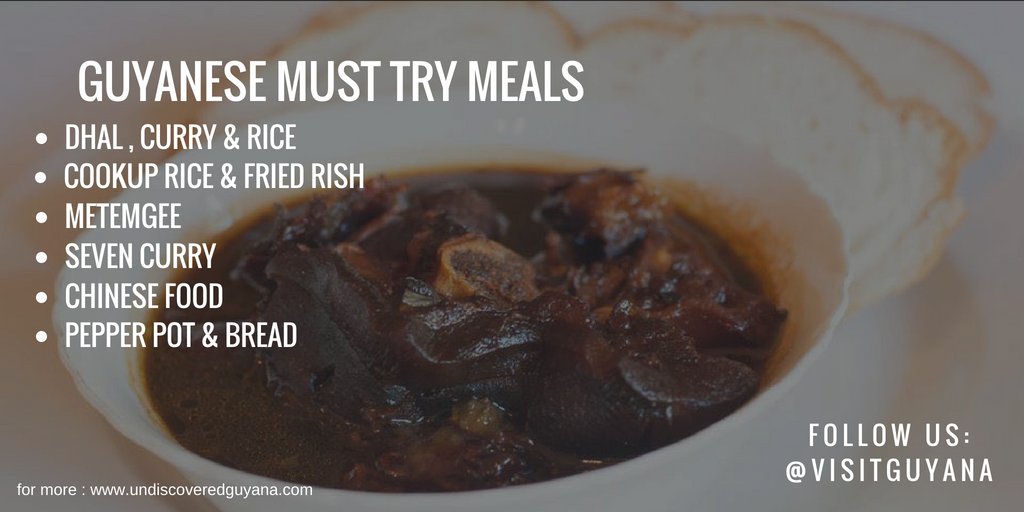 Calling all foodies! Looking to sample your way across Guyana? Here are some of our suggestions for must try meals!  Trust us, this is just a tiny sample of the Abundance of Fresh fruit, Veggies, Fish and Street food available. Learn more here:  user-un4j8zw.cld.bz/Visit-Guyana-M…