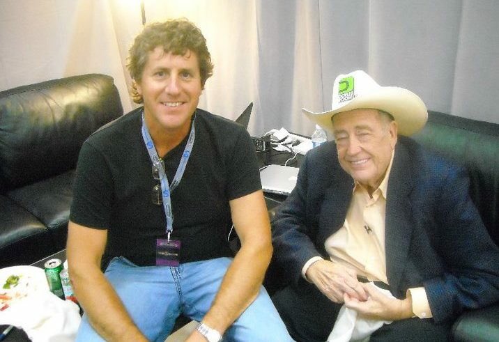 GarryGates's tweet photo. My father inspired my interest in poker. Several years ago, I was lucky enough to bring him to the set of a @PokerStars Big Game shoot. He shared lunch and traded stories with @TexDolly that day. Afterwards, Doyle sent him an autographed copy of every book he ever wrote. #ggDoyle https://t.co/QVTOwZwm0M
