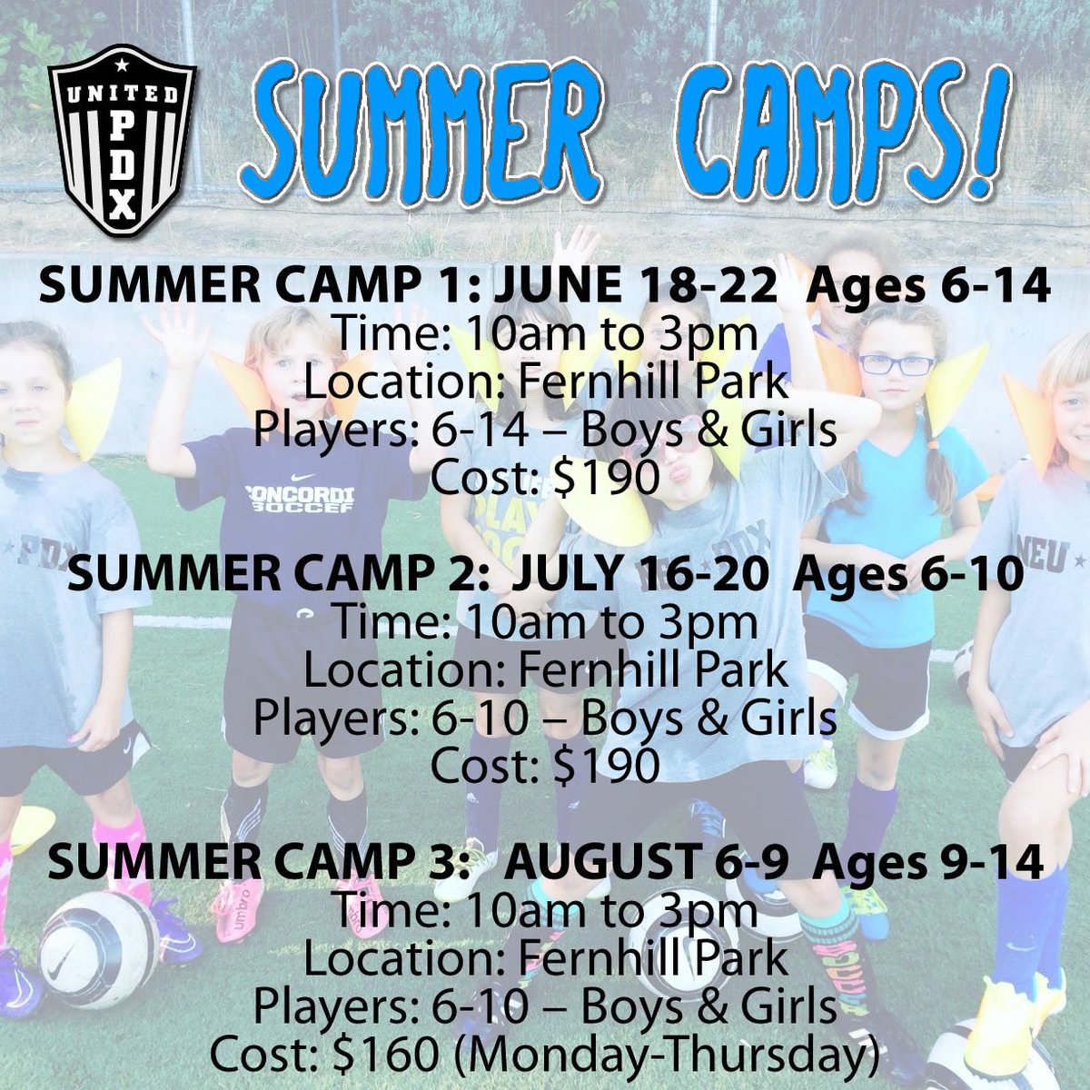 It’s camp season! But, like, day camps. With soccer and learning skills. Not s’mores and sleeping in the dirt. Register now at unitedpdx.com/programs/camps/ ⚽️⛺️🔥