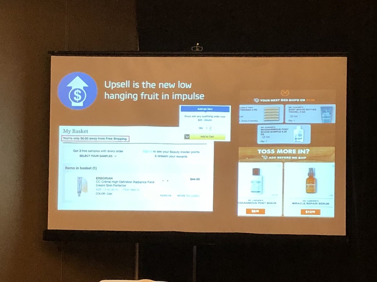 swartzbridget's tweet photo. Upsell is the new low hanging fruit when it comes to impulse purchases online. @GfK experts Joe Beier and Karen Goldstein at #shopperinsightsevent. @OmniShopper https://t.co/OSQPX0SuET