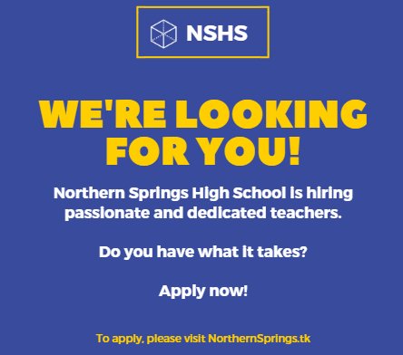 RetrosARicci's tweet photo. #NSHS is hiring! Visit https://t.co/0WyIiFRS1u to apply now! @NorthernSprings https://t.co/lG5hDyveqa