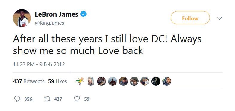malikshareef's tweet photo. Every time @KingJames is a free agent, I tell @BJwhite to put a word in for the @WashWizards. #Bron2DC #DCFamily https://t.co/yf4ITzLrz8