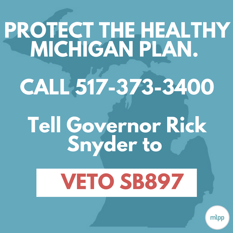 MichLeague's tweet photo. Tell @onetoughnerd to keep the #HealthyMichiganPlan safe and #VETOSB897. Higher premiums for Michiganders with low incomes, high costs for the state, risky #workrequirements and the danger of losing the Healthy Michigan Plan Gov. Snyder helped build... #SB897 is bad policy. https://t.co/EXlTJA9XmR