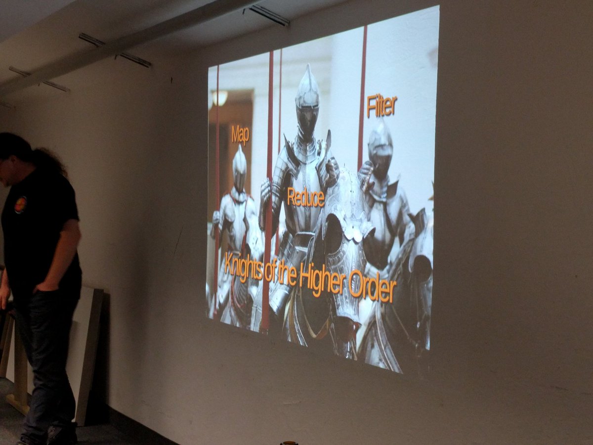 ChristophWelcz's tweet image. @marcoemrich talking about &quot;loops must die at #hackerkegeln @SCC_at_DATEV. Thanks for the knights of the higher order metaphor