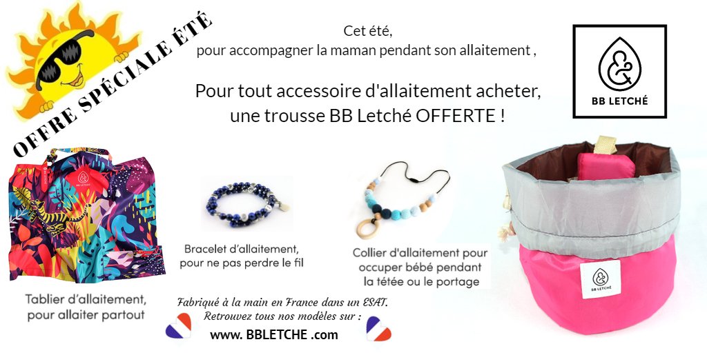 bbletche's tweet photo. Voici la PROMO de l'été de BB Letché !
Pour tout achat d'un accessoire, (bracelet, collier ou tablier) la trousse BB Letché est OFFERTE !
Idéale pour transporter partout vos produits d'allaitement.
Et bien sûr, nos accessoires sont fait à la main en France 🇨🇵 dans un ESAT ! https://t.co/SFv0BDBQRh
