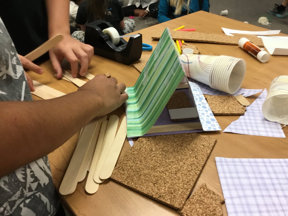 SlavinTeach's tweet image. The #makerspace helped our creative juices flow for #CUBEProgram deserted island #STEM projects. We noticed parallel/perpendicular lines, transportation, housing, potential &amp;amp; kinetic energy, and all kinds of angles in our creations. @APSMath @APS_STEM @APSsocstudies #AftertheSOLs