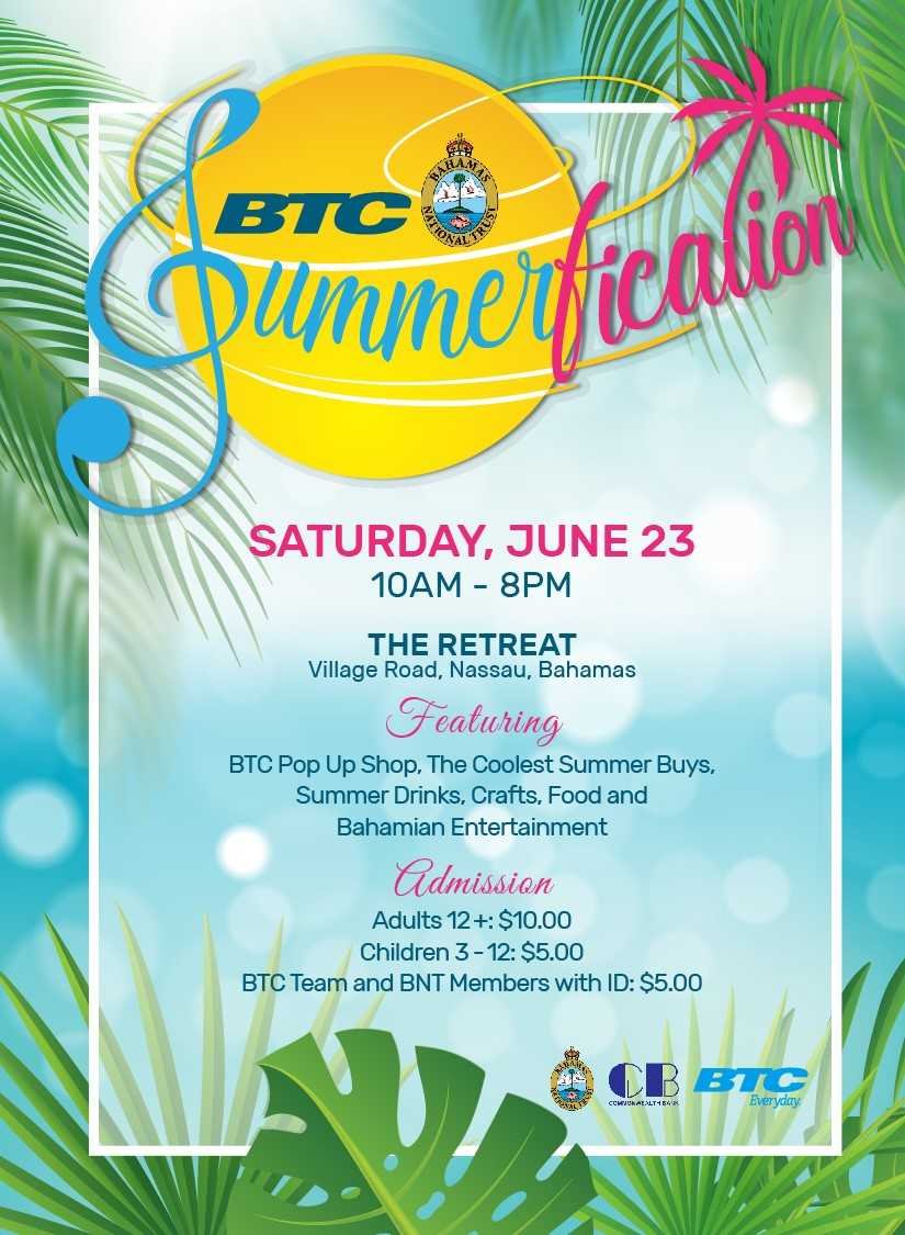 BTC242's tweet photo. Hey Twitter Fam, Join us next week Saturday June 23rd, at the BTC/BNT Summerfication Event at The Bahamas National Trust (Village Road) from 10 A.M- 8 P.M
Come out and have a great time...you don't want to miss it!
#BTCEveryday https://t.co/w8RiAHW95e