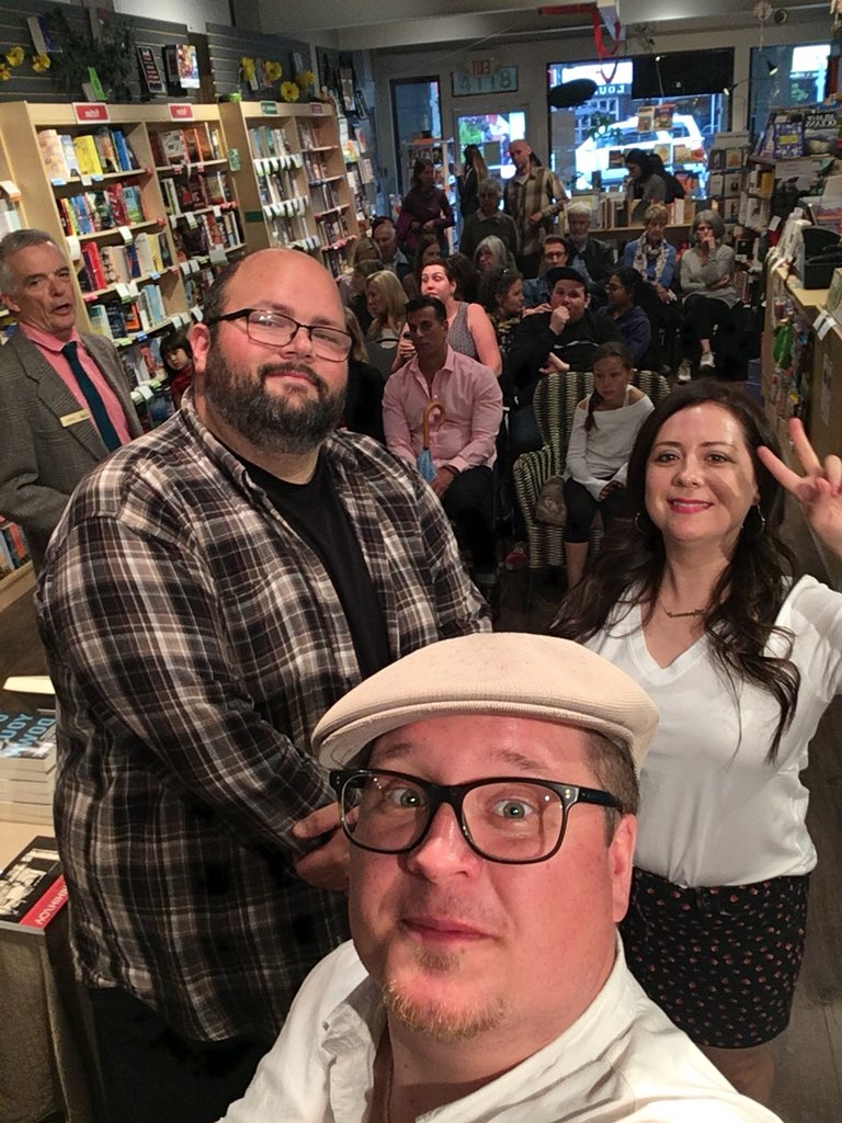 miju's tweet photo. Suburbia RAN OVER over Main Street on Tuesday night! Thanks to fellow authors #CharlieDemers and @sam_wiebe for collaborating on the event to all who came! #RunningThroughSprinklers #Surrey #TrueSurrey #canlit #amwriting https://t.co/luK5AvNGVo