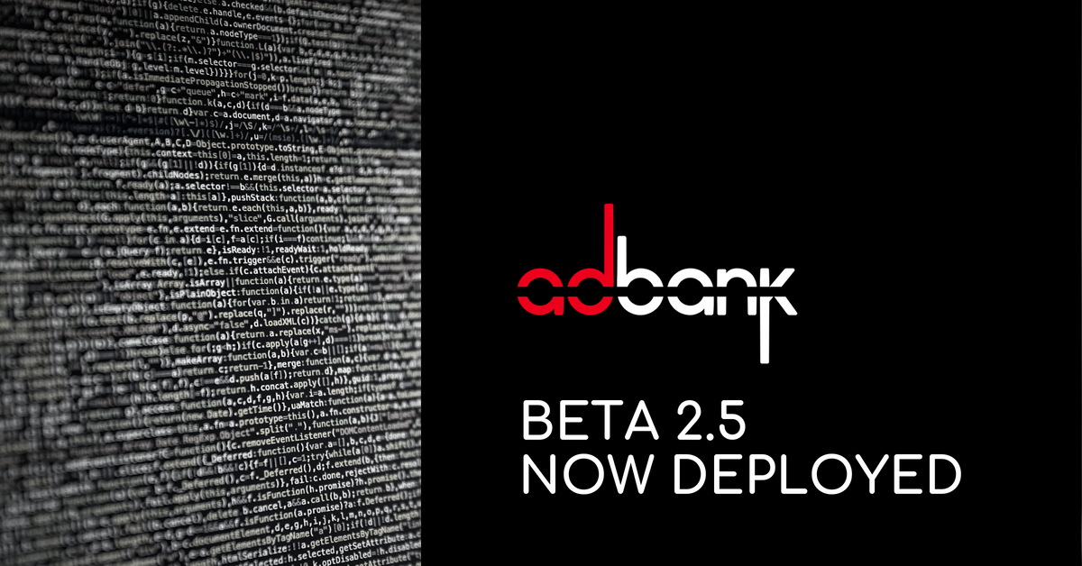 adbanknetwork's tweet photo. Version 2.5 of the #Adbank Beta Platform has been successfully deployed. Here's what's new: https://t.co/KV2ugGbuxh #blockchain #crypto #cryptocurrency https://t.co/2rqpZzGsk1