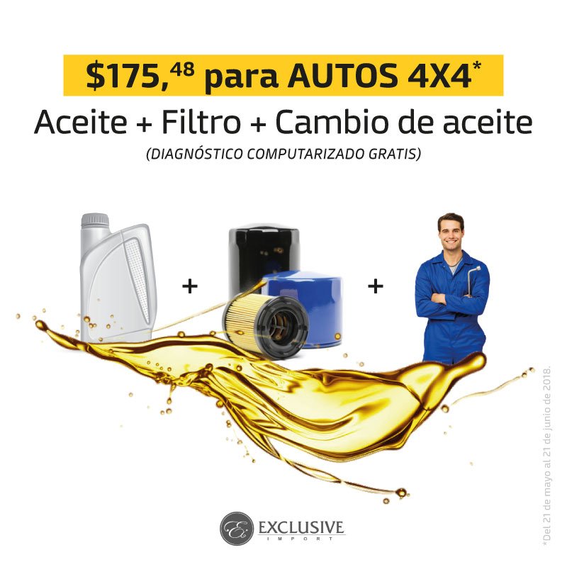Esta PROMOCIÓN es el combo perfecto de cambio de aceite para tu vehículo. Además, el diagnóstico computarizado es completamente GRATIS. Llámanos para mayor información 399-8819