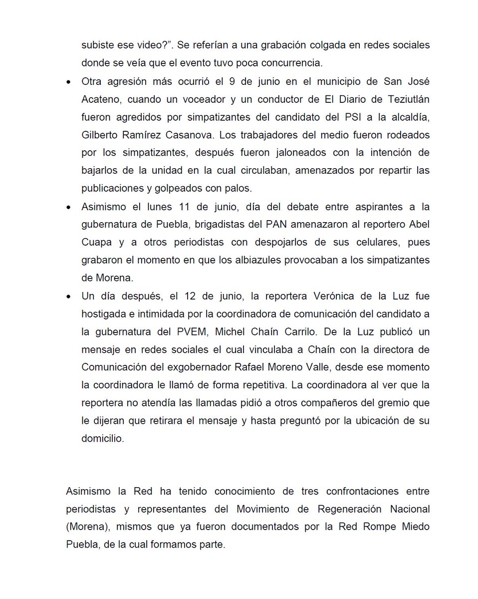 Periodistas_Pue's tweet photo. Exigimos que se investiguen y sancionen las agresiones contra periodistas en #Puebla cometidas por aspirantes, sus colaboradores y brigadistas   @INEMexico @FEPADE_Mex @Puebla_IEE @lorenzocordovav @Jacinto_HS
  
https://t.co/2ED79epDRK https://t.co/zPen3N91JR