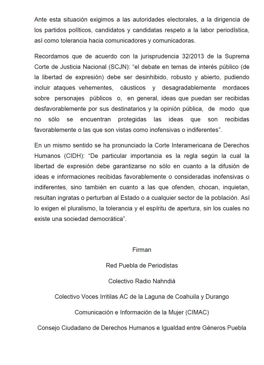 Periodistas_Pue's tweet photo. Exigimos que se investiguen y sancionen las agresiones contra periodistas en #Puebla cometidas por aspirantes, sus colaboradores y brigadistas   @INEMexico @FEPADE_Mex @Puebla_IEE @lorenzocordovav @Jacinto_HS
  
https://t.co/2ED79epDRK https://t.co/zPen3N91JR