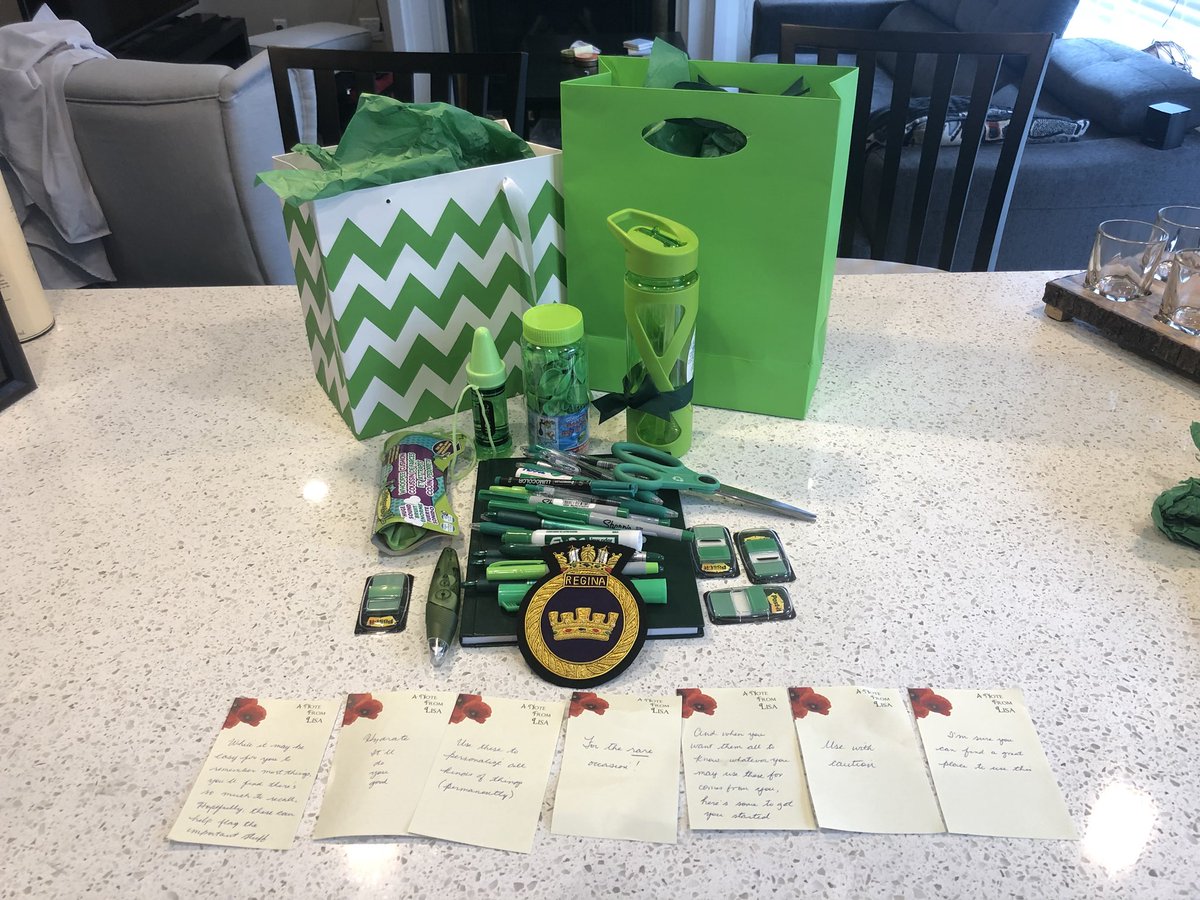 DYK, the Executive Officer traditionally uses green pens to correct admin before sending the finished product to the Captain for his/her approval.  Our outgoing Captain, LCdr Henwood, will be off to be XO @HMCS_NCSMRegina.  EDM XO gave him a pack of XO’s essentials with notes