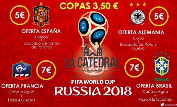 El mundial está al caer y con el, todas las increíbles ofertas de nuestro local!! Recuerda también que con cada consumición puedes ser el ganador de 50 euros del sorteo de todos los Viernes!!! Te esperamos!!😉