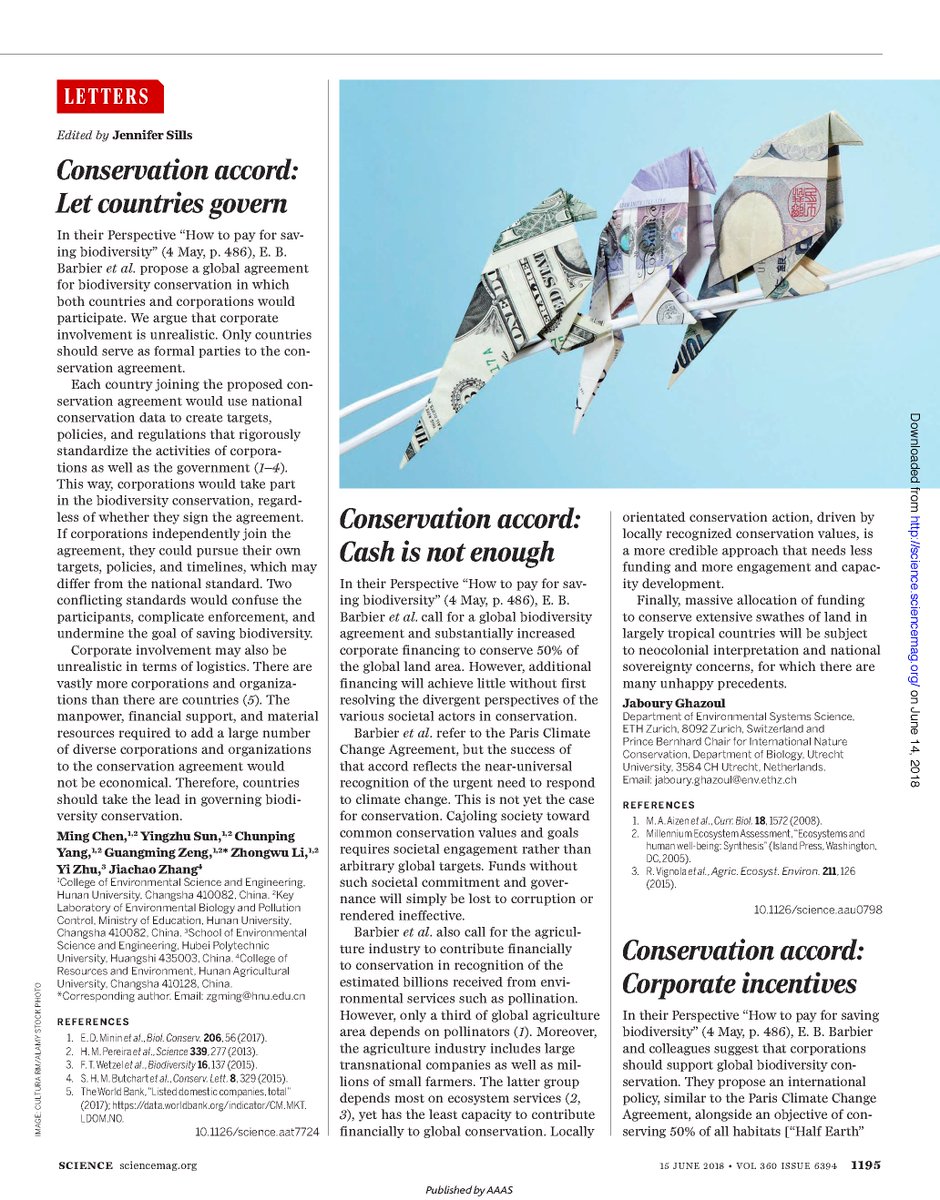 prueaddison's tweet photo. Want #business to pay for saving #biodiversity? In our @sciencemagazine letter, @wildbusiness & I explain why it's time to re-frame this argument resonate with corporate motivations = #risk to business operations. https://t.co/0IxCu0k0Bp https://t.co/1T1Z6ruU2u