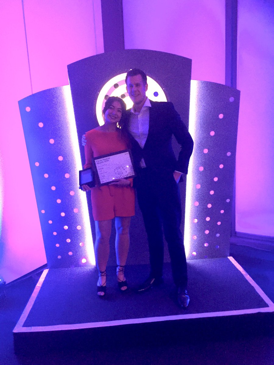 SalfordAlumni's tweet photo. Fantastic to see alumnus Jake Walsh of @e3creative supporting Salford placement student Jasmine Thomas as she wins the Art and Design Award at #createawards18 https://t.co/fBDpN8uT8U