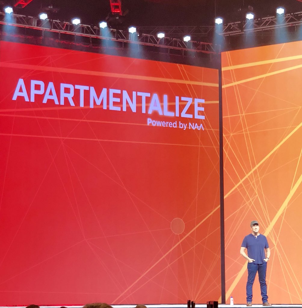 GregorySee's tweet photo. Witty, insightful, and thoroughly engaging. @mikeroweworks is killing it here at 2018 @NAAEduConf. #apartmentalize #festooned https://t.co/pVXMTeyjHG