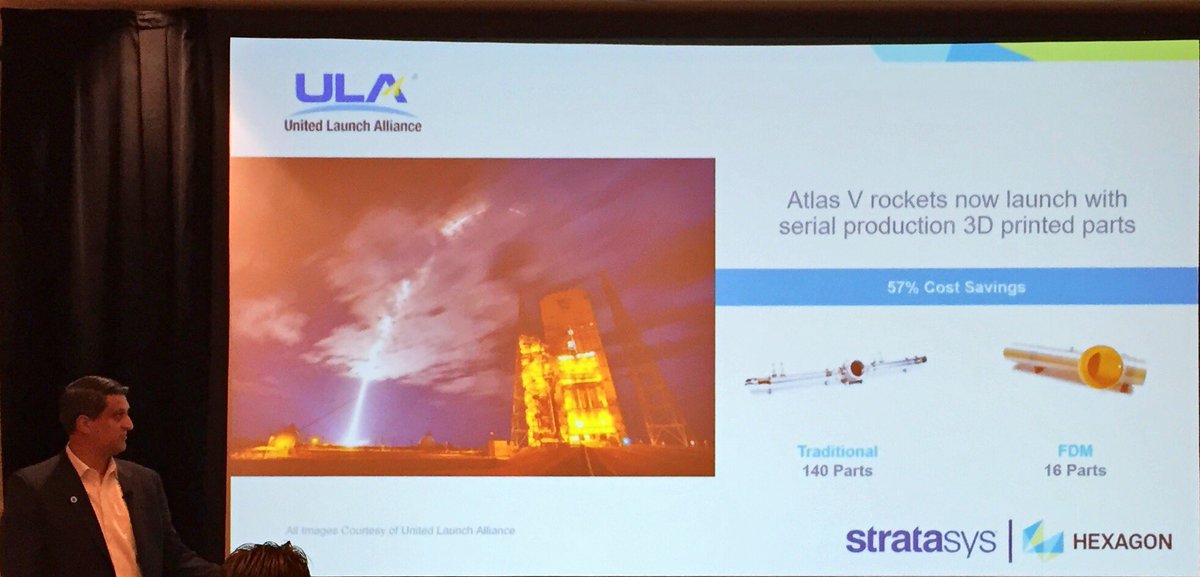 ChadKJackson's tweet image. @Stratasys VP Manufacturing Solutions @ScottSevcik shares @ulalaunch use of #AdditiveManfacturing. Part consolidation. Parts are serialized. #HxGNLIVE