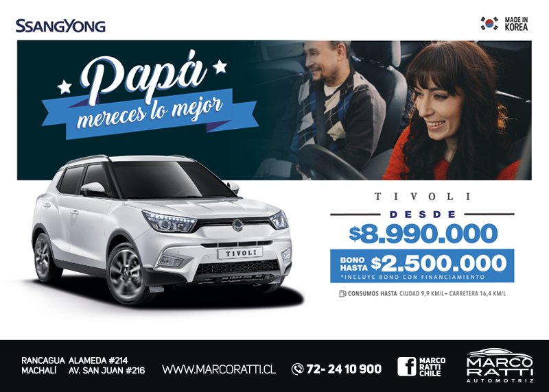 marcorattichile's tweet photo. ¿Sabías que los vehículos con motor Euro 6 pagan menos Impuesto Verde? En #MarcoRatti te ofrecemos todos los modelos #SsangYong en versiones que cumplen esta norma. Haz click 👉🏻 https://t.co/2PE1wmy5ZV #PapaMerecesLoMejor #Rancagua #Machali #MundialDeRusia2018 https://t.co/0OMMO6WaOw