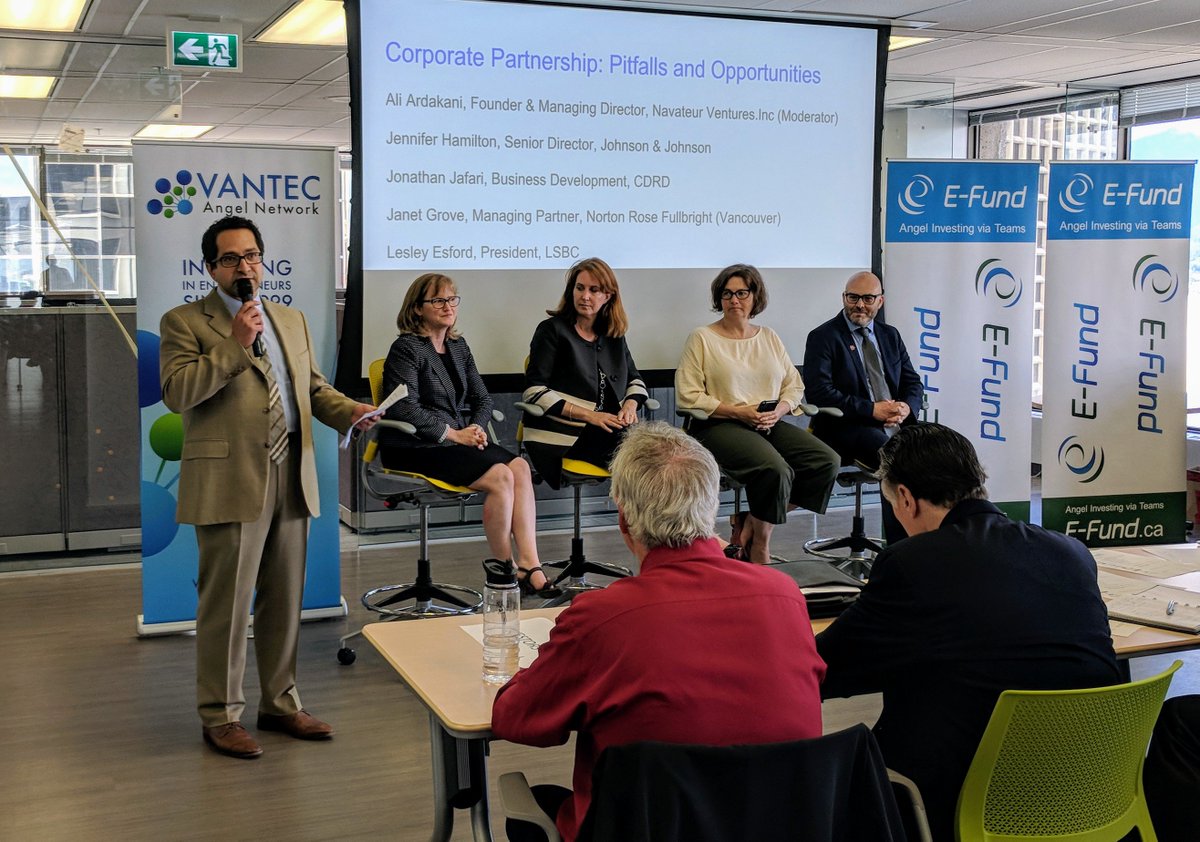 NovateurBio's tweet photo. Great event, thanks @VANTEC_Networks #LSAN! Panel Corporate Partnership: Pitfalls & Opportunities moderated by Ali Ardakani, Founder & Managing Director @NovateurBio Panelists: Jennifer Hamilton @JNJCares; @JJafari @C_D_R_D; Janet Grove @NLawGlobal; @LesleyEsford @LifeSciences_BC https://t.co/jum6amyBGs
