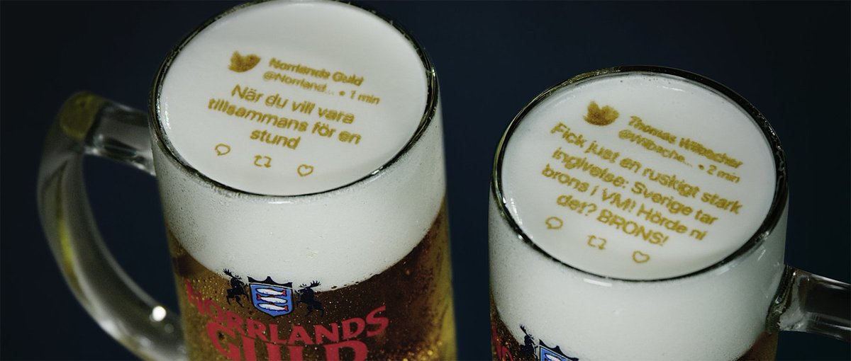 adage's tweet photo. Creativity Pick: This Swedish beer's foam is imprinted with the latest World Cup tweets https://t.co/ZkmLkzKjVs https://t.co/xx7Zf0Lkzt