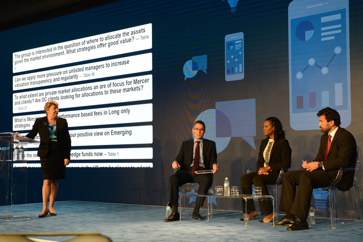 mlvreyes's tweet image. Another June, another great Forum in Chicago #mercergif @influentialdeb moderating an audience Q&amp;amp;A. Live, unfiltered questions streaming on the screen. thanks @SpotMe! #investment #retirement #pension