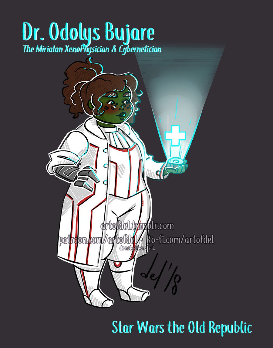 artofdel's tweet photo. Dr. Odolys Bujare! My #Mirialan XenoPhyician and Cybernetics specialist from #SWTOR ⚕️

Would you like your own #KoFiCharms ? Check out my https://t.co/t6VdBAjy7M !! ☕️💜
#StarWars #StarWarsTheOldRepublic #SWTORFamily https://t.co/gdG0WbThKn