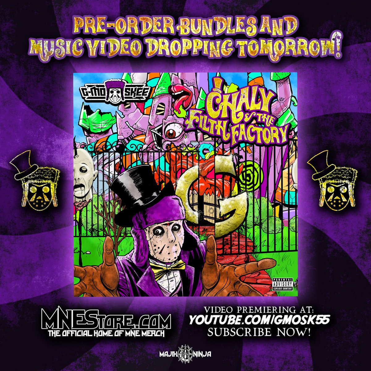 g_mo_skee's tweet photo. Get ready for the PRE-ORDER BUNDLES! Dropping tomorrow, along with the new video 😈🎩🎩 for my album #ChalyAndTheFilthFactory! https://t.co/ig4LUDAsdh