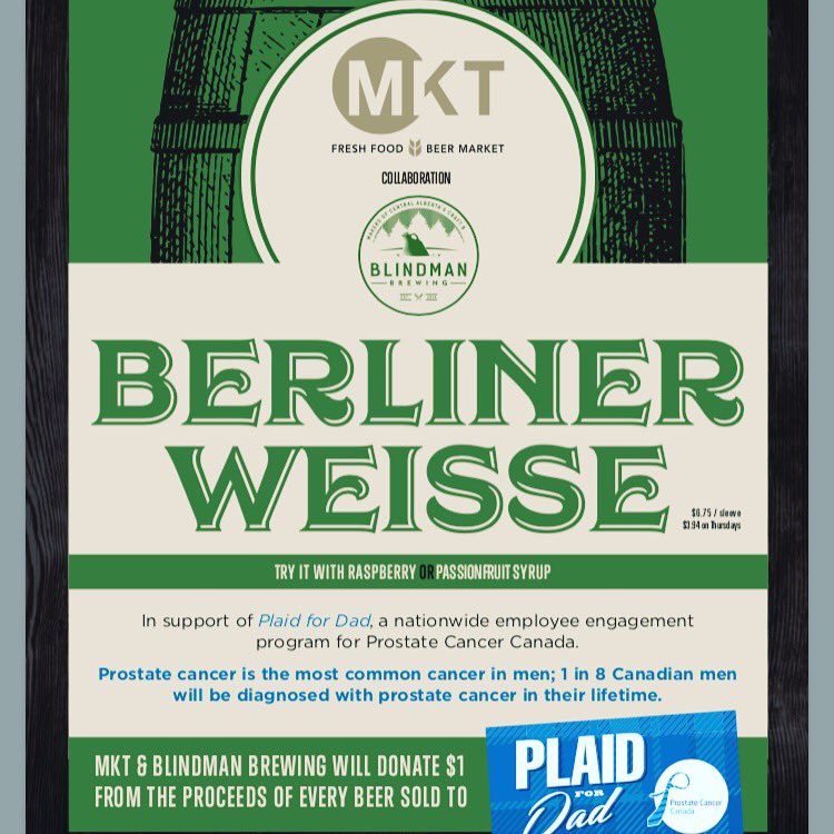 It's collaboration time!! This one is amazing!!  Come try our Berliner Weisse with either fresh made raspberry or passion fruit syrup. $1 from each sleeve sold donated to Plaid for Dad - prostate cancer research. @prostatecancerc <a href="/markmahl/">Mark Mahler</a> @ProstateCancerC