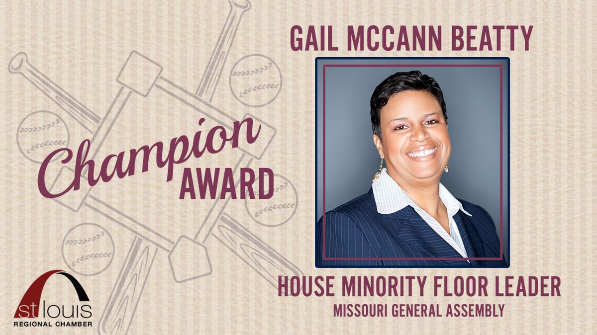 We are pleased to recognize Illinois House Minority Floor Leader Gail McCann Beatty (<a href="/GailBeatty/">Gail McCann Beatty</a>) with a Champion Award. #STLChamberChamps #twill