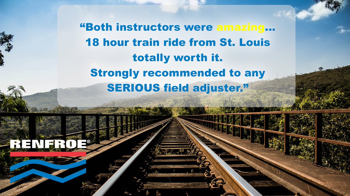 renfroeclaims's tweet photo. “Both instructors were amazing...18 hour train ride from St. Louis totally worth it. Strongly recommended to any SERIOUS field adjuster.” #RENFROE #Training #PropertyCAT https://t.co/lTURTTqysI