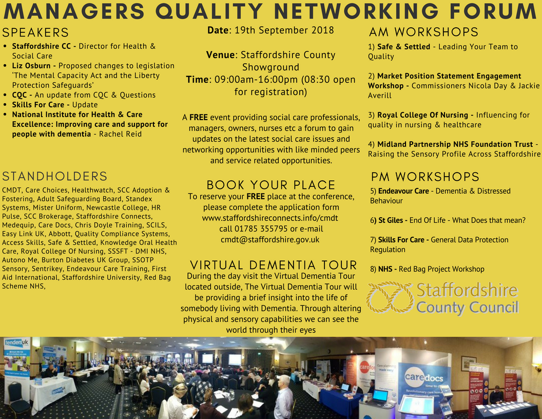StaffsCMDT's tweet photo. Do you want to experience the Virtual Dementia Tour? Come along to our Managers Quality Networking Forum on 19th September 2018. Book your FREE place today. #MQNF #socialcare https://t.co/eIHXGKud6c