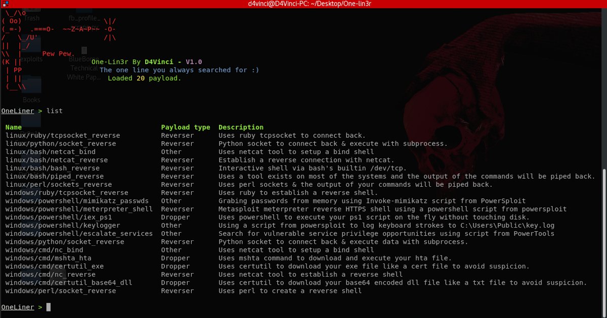 profxeni's tweet photo. r/t #One_Lin3r v1.1 - Gives You One-Liners That Aids In Penetration #Testing Operations https://t.co/8jNR6ECuiR https://t.co/IQt4l7Usvz
