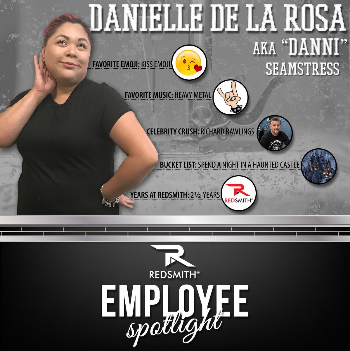 RedSmithGS's tweet photo. Excited to feature our phenomenal seamstress Danielle De La Rosa in our Employee Spotlight! #employeeappreciation #yourock https://t.co/QErbGWdl4z