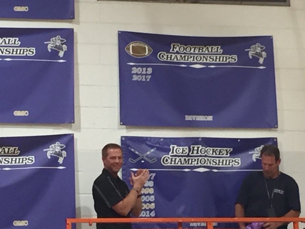 CoachAlspach's tweet photo. Being a champion is something that can never be taken away from you. Today we unveiled our 2017 GMC Red Divison Championship banner, well earned by a great group of kids! #TCS #FAR #OBVF πππͺπ» https://t.co/gsoNxlYtDN