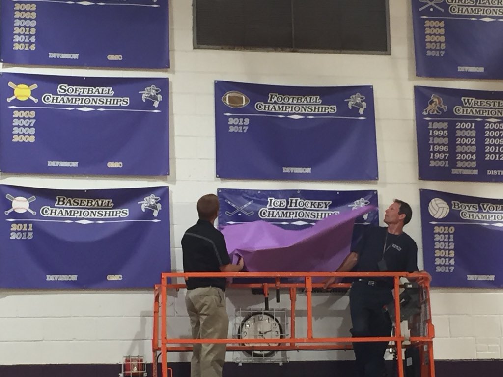 CoachAlspach's tweet photo. Being a champion is something that can never be taken away from you. Today we unveiled our 2017 GMC Red Divison Championship banner, well earned by a great group of kids! #TCS #FAR #OBVF πππͺπ» https://t.co/gsoNxlYtDN