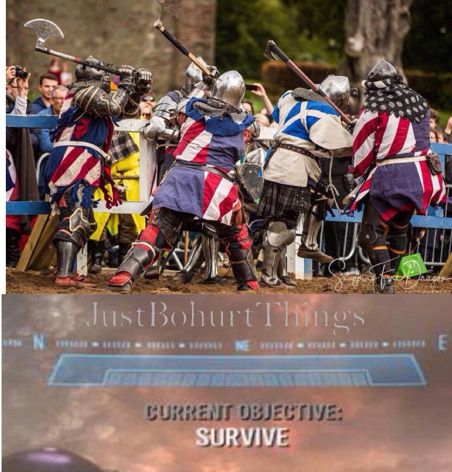 IMCFederation's tweet photo. When @ACL_USAKnights have an axe (or three) to grind with you. A great moment from #IMCF2018 in @SconePalace with @SKLTeamScotland #medieval #bohurt #AxingYouQuestions https://t.co/Dxsf1mGWIX
