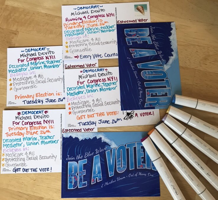 SabineResists's tweet photo. I just finished my #PostcardsForPrimaries for:

🔹🔹(D) Michael Devito🔹🔹
Running 4 Congress in #NY11 

Primary - June 26th!🗳

Postcards are a Fun Way to Reach Voters and Help #GOTV 

If You want to Help with Postcards, DM @musicrocksit452 

Help Make #BlueWave🌊 Happen! https://t.co/d3k47cGxK9